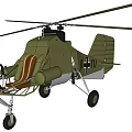 Military Style Green Helicopter with Cross Symbol Brown Seat Rotor and Landing Gear