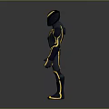 Futuristic Armored Character with Yellow Accent Lines in Dark Exoskeleton Suit 3D Render Design
