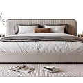 Modern Double Bed Fabric Double Bedside Table Bedside Chandelier Vase Plant Table Lamp 3d model