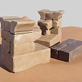 Brown Building Blocks Stacked On Sandy Surface With Various Shapes 3d model