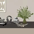 Modern Decorative Ornament Set With Globe Sculpture Headphones Green Plant Vase And Book