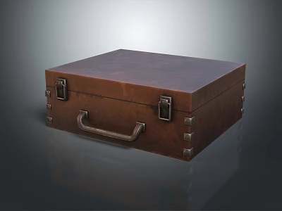 Vintage Brown Leather Case With Metal Clasps Handle And Classic Design 3d model