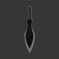 Black Metallic Dagger With Long Handle And Sharp Pointed Blade On Reflective Surface