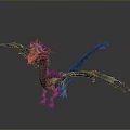 3D Rendered Mythical Dragon Creature With Spread Wings Blue Head And Spiked Back
