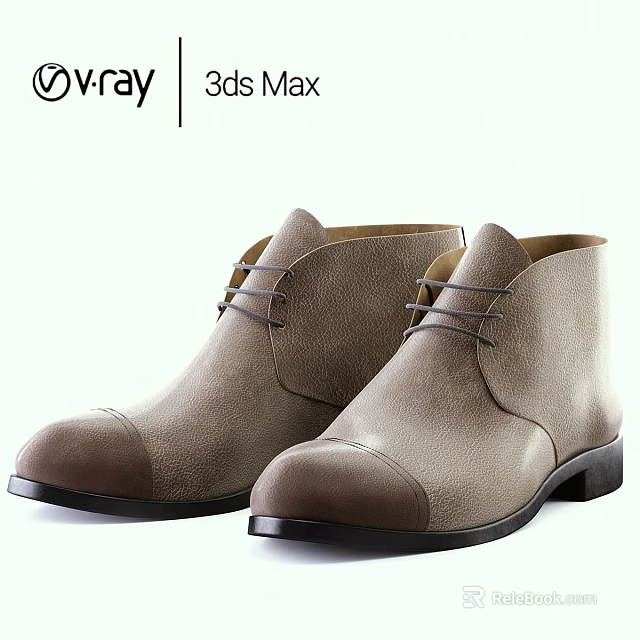 Light Brown Suede Ankle Boots With Round Toe And Black Sole Lace Up Design 3d model 