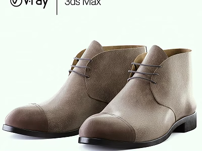 Light Brown Suede Ankle Boots With Round Toe And Black Sole Lace Up Design 3d model