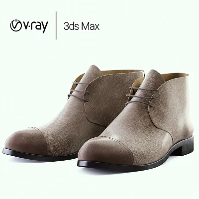 Light Brown Suede Ankle Boots With Round Toe And Black Sole Lace Up Design 3d model