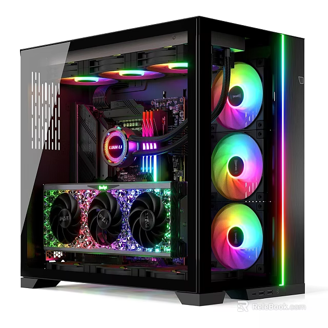 RGB Gaming PC Case With Transparent Side Panel And Colorful LED Cooling Fans 3d model 
