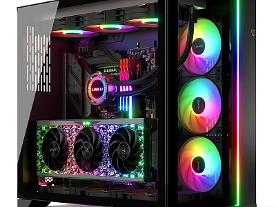 RGB Gaming PC Case With Transparent Side Panel And Colorful LED Cooling Fans 3d model