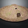 Traditional Dome Shaped Earthen Building with Grass Covered Surface Top Opening and Grilled Door