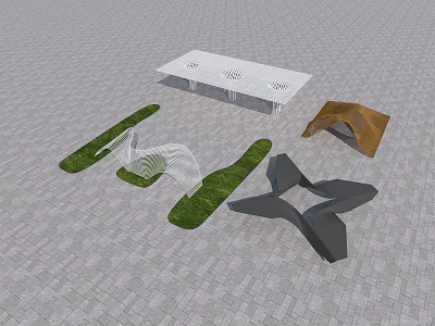 Modern Pergola Designs With Geometric Curved Shapes Grass And Various Materials 3d model
