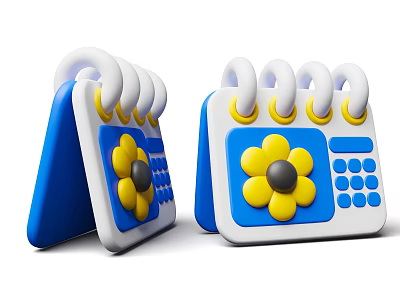 Cute Decorative Ornament Set with Floral Pattern Loop Design Blue White Yellow Home Decoration 3d model