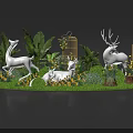 Gardenia Themed Floral Display with White Deer Sculptures Birdcages Green Plants and Yellow Flowers