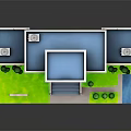 Red Two Story Building With Yellow Trim Blue Windows Front Steps Small Shrubs And Sign