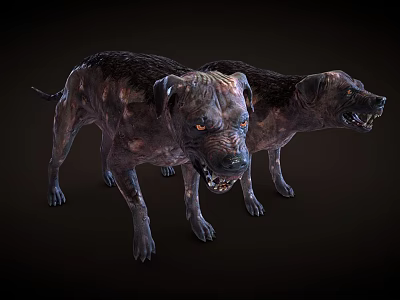 Fierce Zombie Dogs With Tattered Skin Red Eyes And Dark Background 3d model