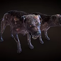 Fierce Zombie Dogs With Tattered Skin Red Eyes And Dark Background