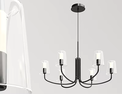 Modern Chandelier with Black Metal Frame Clear Glass Shades and Multiple Arms Design 3d model