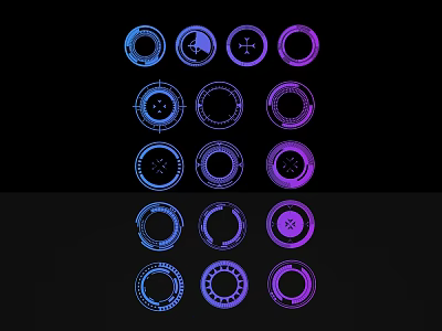 Abstract Circular Sculpture Carvings With Blue Purple Colors And Decorative Patterns 3d model