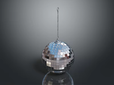 Silver Mirrored Disco Ball Hanging Decorative Household Accessory With Reflective Tiles 3d model