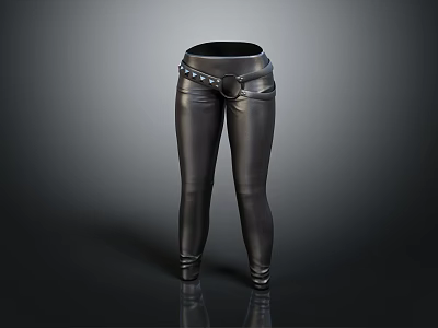 Black Leather Pants With Studded Belt And Buckle Stylish Fitted Design 3d model