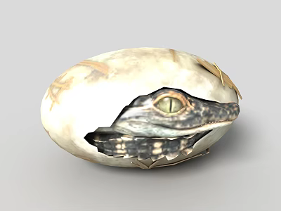 Baby Crocodile Hatchling Emerging from Cracked Egg Shell with Green Eyes 3d model