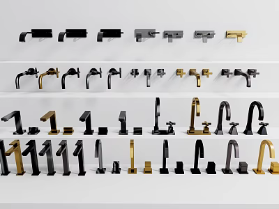 Assorted Modern Faucet Designs In Black Gold Silver For Kitchen Bathroom Spaces 3d model