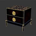 Elegant Vintage Nightstand With Two Drawers Golden Hardware And Patterned Top 3d model