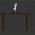 Purple Table With Professional Microphone For Audio Recording And Broadcasting