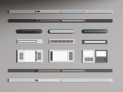 Various Decorative Strips And Panel Components In Gray Tones With Sleek Design And Different Shapes 3d model