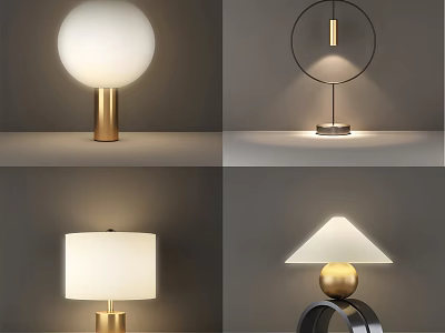 Modern Table Lamp With Spherical Shade Circular Frame White Lampshade And Gold Base 3d model