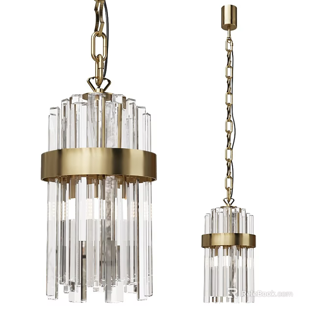 Elegant Modern Crystal Chandeliers With Clear Rods Brass Rings And Hanging Chains 3d model 