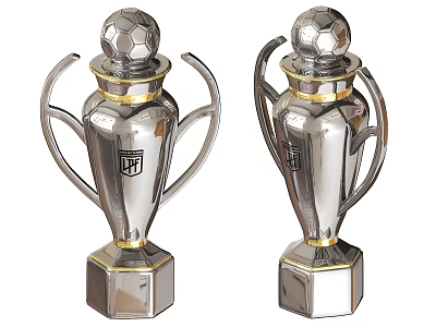 Silver Football Shaped Top Trophies With Golden Details And Hexagonal Base 3d model