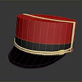 Red Black Military Style Cap Featuring Gold Trim and Shiny Black Brim