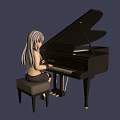 Anime Girl With White Hair And Yellow Eyes Playing Piano On Dark Blue Background