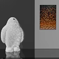 Soft White Plush Bear Shaped Pet Toy In Modern Room With Colorful Wall Art