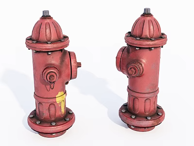 Vintage Red Fire Hydrants with Metal Bolts and Top Caps Essential Fire Safety Devices 3d model