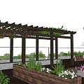 Rooftop Garden Design With Wooden Pergola Climbing Plants Planters And Sea View Terrace Area