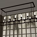 Modern Rectangular Chandelier With White Shades In Grid Pattern Wall Interior 3d model