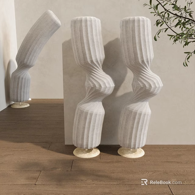 Modern Luxury White Floor Lamp With Twisted Texture And Gold Base For Interior Decor 3d model 