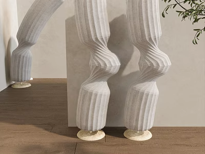Modern Luxury White Floor Lamp With Twisted Texture And Gold Base For Interior Decor 3d model