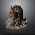 Isolated Rocky Terrain with Layered Texture Eroded Surface and Sparse Base Vegetation