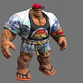 Game Movie Character Muscular With Rock Like Skin Red Bandana Tank Top And Flip Flops