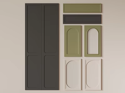 Various Patterned Wardrobe Doors In Dark Green Cream Colors With Panel Designs 3d model