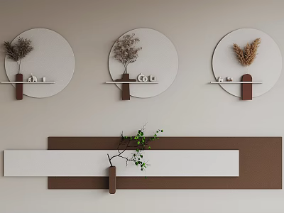 Modern Wall Decor With Circular Panels Dried Plants Small Shelves And Long Rectangular Design 3d model
