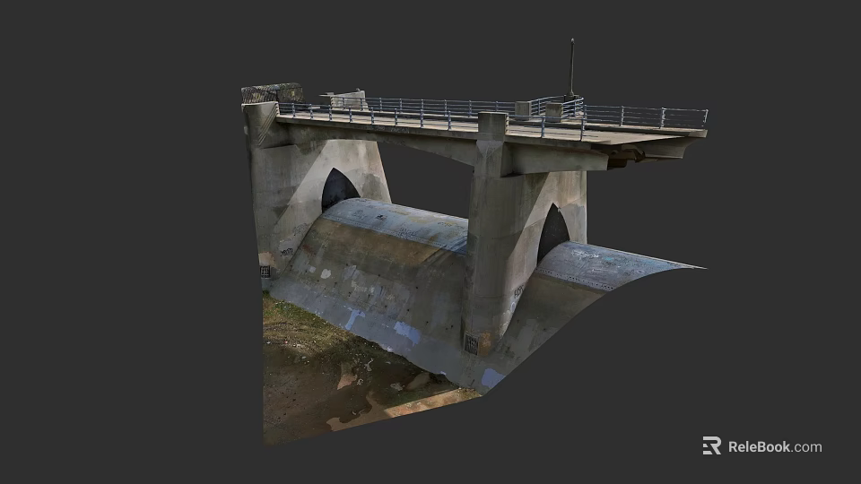 Reinforced Concrete Bridge With Railing Piers Sloped Sections And Dam Structure 3d model 