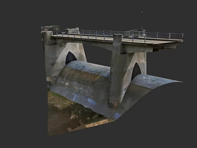 Reinforced Concrete Bridge With Railing Piers Sloped Sections And Dam Structure 3d model