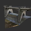Reinforced Concrete Bridge With Railing Piers Sloped Sections And Dam Structure