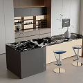 Modern Bar Countertop With Black And White Marble And Blue Bar Stools In Contemporary Design