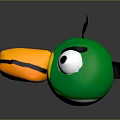 Cartoon Flying Animal Bird Head With Green Body Yellow Beak Black Eyes And White Chin