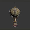 Vintage Airship With Wooden Structure Metal Frame Round Windows And Attached Carriage